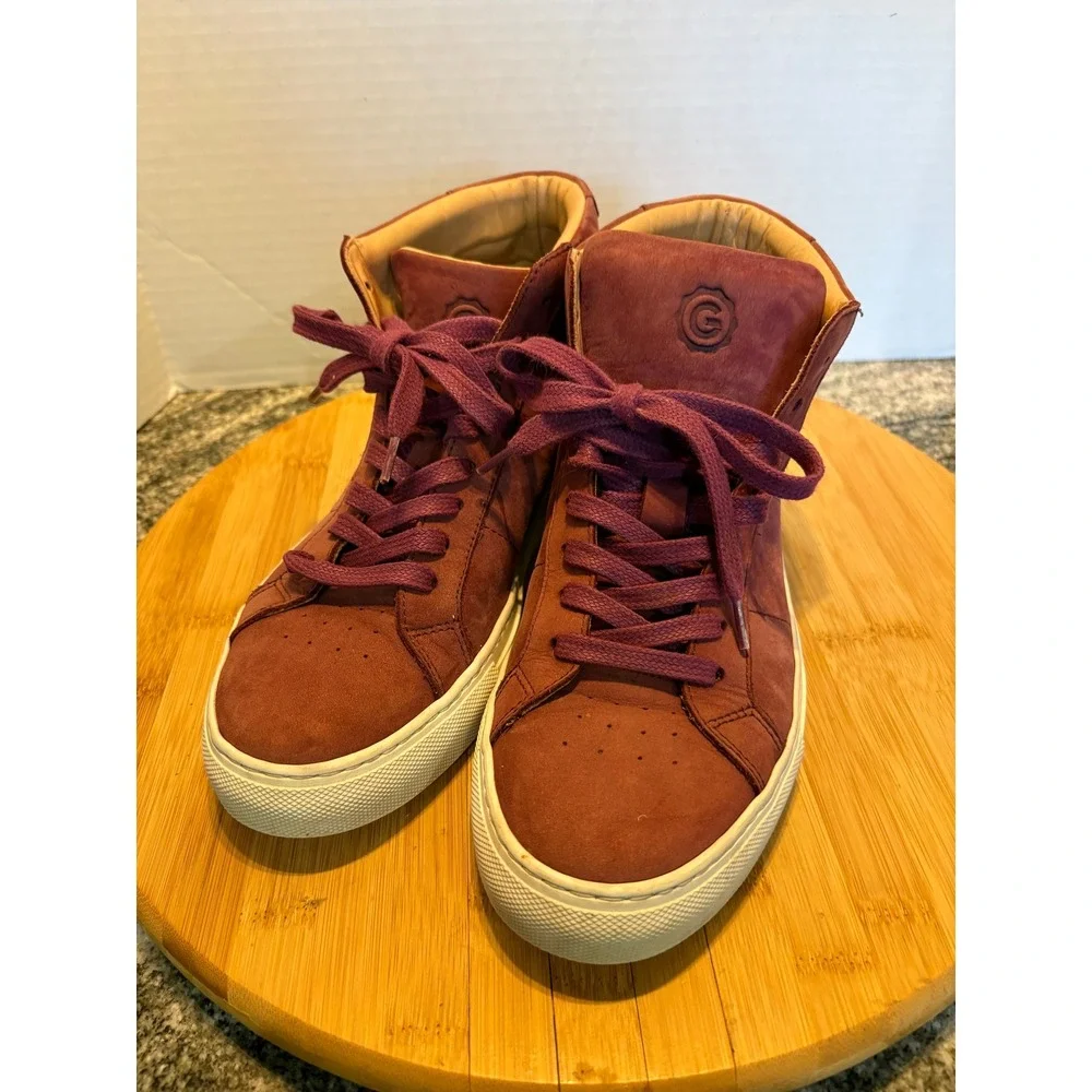 Greats Brooklyn Womens High Top Leather Sneakers, Burgundy, Casual‎